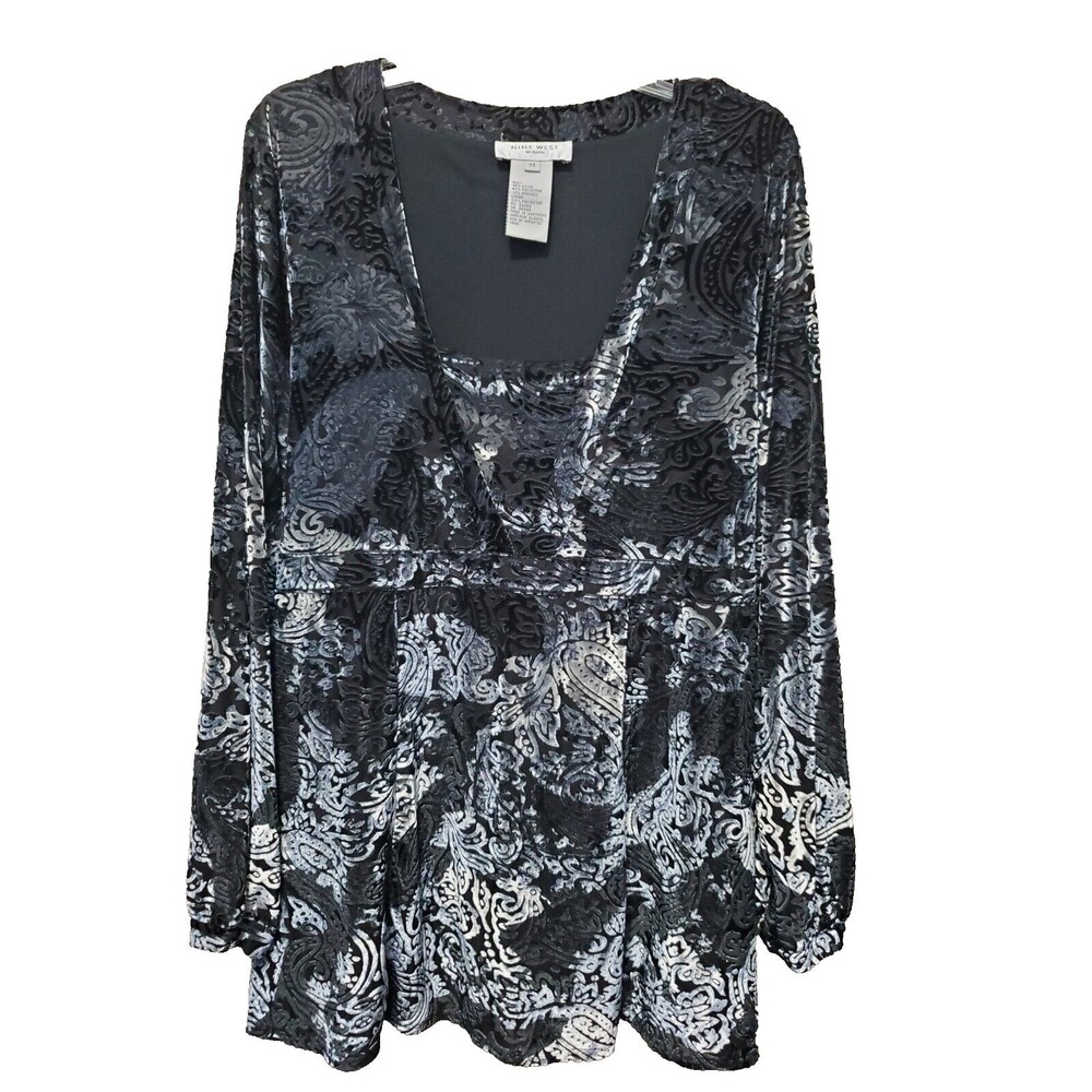 Nine West Woman Burnout Velvet Long Sleeve Top with Attached Sash Size 3X